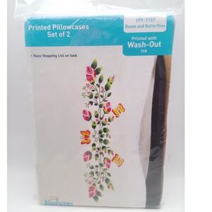 JanLynn Needlecraft Pillowcases Roses and Butterflies Set of 2 New In Package